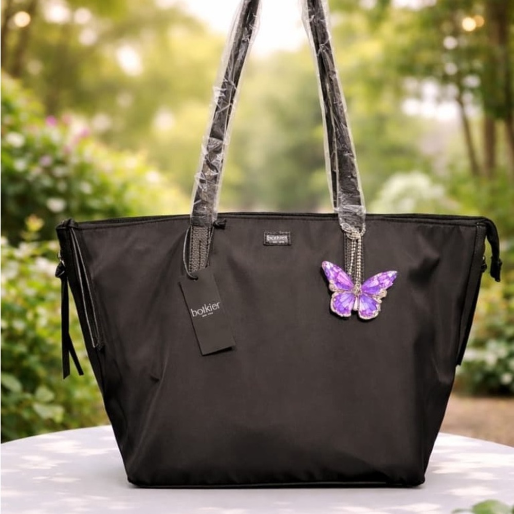 Botkier Black Tote with Purple Butterfly Accent